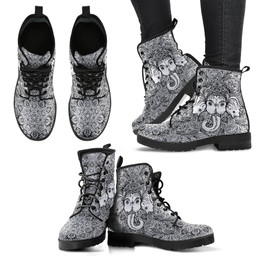 Ganesha Elephant Boots Black and White Women's Leather Boots