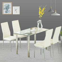 5 Pieces Dining Table Set w/ 4 Chairs Glass Metal Kitchen Dining Room Furniture