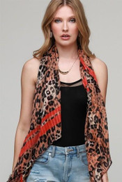Double Leopard Scarf With Stripe Accent