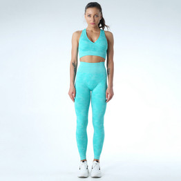 Seamless Camo Leggings + Padded Push-up Strappy Sports Bra