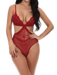 Cut-Out Contrast Lace Teddy Bodysuit