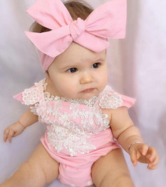 2PCS Super Cute Pink Romper for baby girls Newborn Baby Girl Rompers Jumpsuit Lace Floral Clothes Headband Outfits Sunsuit