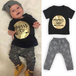 2Pcs Newborn Toddler Baby boys girls Infant Clothes Golden Letter Mamas Boys Printed Jumpsuit Outfit Sets 0-24M UK