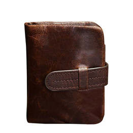 DIOULAORENTOU Vintage Short Casual Cowhide Oil Wax Genuine Leather Men Bifold Wallet Purse Male Zipper Wallets with Coin Pocket