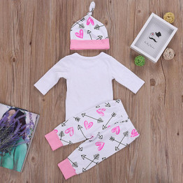 3PCS Set Newborn Clothes The Princess Has Arrived Baby Girl Long Sleeve Bodysuit Tops+Pant Legging Hat Outfit Kid Clothing 0-24M