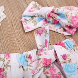 3PCS Baby Clothing Newborn Toddler Baby Girl Lace Tops Romper +Floral Pants +Bow Headband Outfit Clothes