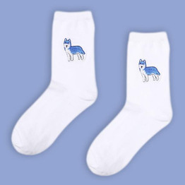 cute harajuku style embroidery dog socks women funny animal korean white sock bulldog/husky/pug pattern socks,calcetines mujer