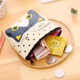 Cute Cartoon Cat Zipper Wallet Kids Girls Workmanship PU leather Coin Wallet Purse
