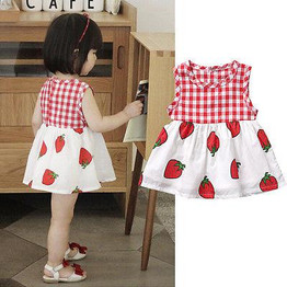 Cute Baby Girls Infant Strawberry Dress Summer Sleeveless Princess Wedding Party Casual Dress Birthday Gift Clothes Outfit