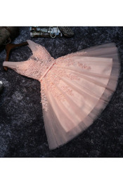 Dusty Pink Lace Tulle Short Prom Cocktail Dresses Knee Length Sleeveless Beaded Appliques Cocktail Dresses Robe De Cocktail