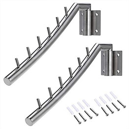 Wall Mount Clothing Rack - 2 Pack - Stainless Steel Hanging Drying Clothes Hanger with Swing Arm Holder - Heavy Duty Laundry Closet Storage Organizer Rod -Space Saver Clothing for Bedrooms, Bathrooms
