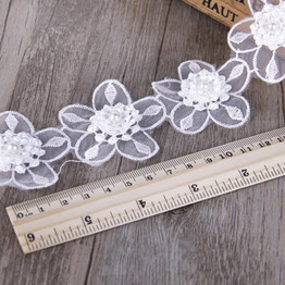 David accessories organza Lace ribbon flower pearl Trim Embroidery Sewing Fabric Ribbon DIY Garment Accessories,1Yc2488