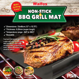 WALFOS Extra thick 0.2mm heat resistant teflon baking mat BBQ Grill Mat Reusable non-stick barbecue grilling sheet liner bbq mat