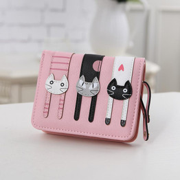 Lovely cute cat wallet small zipper coin purse fashion new girl wallet with card holders short pattern designed women wallet