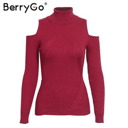 BerryGo Turtleneck cold shoulder knitted sweater Women casual cotton streetwear pullover Female elegant autumn winter jumper