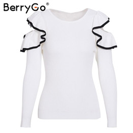 BerryGo Ruffle o neck knitted sweater women Casual pull knit winter sweater female jumper 2017 autumn elegant pullover femme