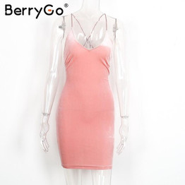 BerryGo Lace up velvet dress women Backless short party sexy dress midi dress Pencil skater bodycon dress evening retro vestidos