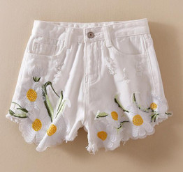Embroidery Denim Shorts Women High Waist Shorts Jeans Floral Embroidered Jeans 2017 Womens Summer Short Femme