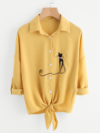 Embroidery Cat Women Blouses Long Sleeve Chiffon Blouse Shirt Women 2017 New Autumn Korean Fashion Loose Casual Female Tops