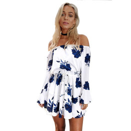 ELSVIOS Sexy Off Shoulder Slash Neck Office Dresses 2018 Summer Floral Print Beach Dress Casual Flare Sleeve Women Dress Vestido