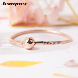 Rose gold Moments smooth Clasp Bracelets fit 925 sterling silver charms beads DIY for women bangle fine Jewyuer Jewelry YL067