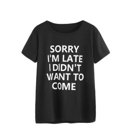 ROMWE T shirts Women 2018 Summer Slogan Print Tee Women Tops Summer 2018 Black Casual Short Sleeve Letter Print T-shirt