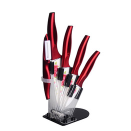 New 3, 4, 5, 6 Inch + Peeler + Knife Holder Ceramic Knife Set Red Flower White Blade + Red Handle Top Quality Kitchen Knives