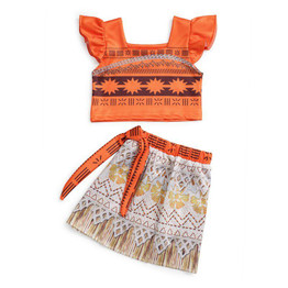 MUABABY Moana Girls Adventure Outfit Children Princess Cosplay Costume Kids Flying Sleeve Top and Dress 2 Piece Set Beach Suit