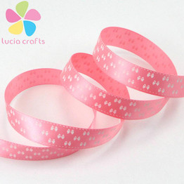 Lucia crafts 5y/8y 16mm Bowknot Printed Satin Ribbons Headwear Trim Sewing Silk Ribbon DIY Decoration Accessories 040007099