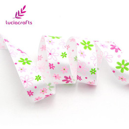 Lucia crafts 25mm Flower Printed Silk Satin Ribbons Rosette Bow Christmas/Party/Gift DIY Material Sewing Accessories 040007075