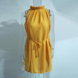 Muiches 2017 Summer Dress Casual Yellow Sleeveless Evening Party Beach Dresses Short Mini Women Dress