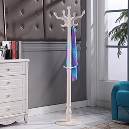 LXLA- Continental Coat Rack Floor Solid Wood Hanger Bedroom Assembly Home Indoor Racks Hallway Shelves (Color : Ivory)