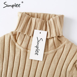 Simplee Turtleneck knitting sweater women Casual cotton knitted winter sweater pullover female 2017 Autumn winter jumper
