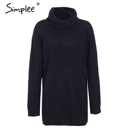 Simplee Turtleneck knitted sweater women Casual loose long sweater pullover female Winter oversize pull knit jumper autumn 2017