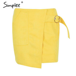 Simplee suede leather pencil skirt High waist lining skirt womens Zipper bodycon sexy short mini asymmetrical skirt summer