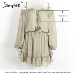 Simplee Short chifon vintage dress women Off shoulder long sleeve beach summer dress Ruffle sexy dress new year vestido de festa