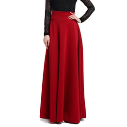2018 New High Waist Pleat Elegant Skirt Wine Red Black Blue Empire Long Skirts Women Faldas Saia Ladies Jupe S M L 5XL Plus Size