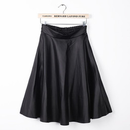 Danjeaner Women Autumn Winter Vintage High Waist PU Leather Skirts Female Casual Knee-Length Elastic Waist Midi Skirts