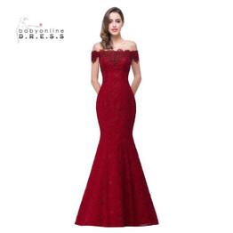 In Stock Elegant Beads Lace Mermaid Long Evening Dress 2017 Cheap Red Prom Dresses Robe De Soiree Off The Shoulder Party Dress