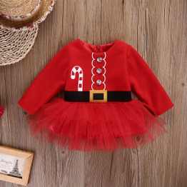 Pudcoco Newborn Baby Girl Cute Long Sleeve Christmas Santa Claus Tulle Dress Party Tutu Dress Outfits Costume