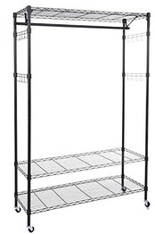 Homdox 3-Tiers Big Size Heavy Duty Wire Shelving Unit Garment Rack with Hanger Bar Wheels+2 Pair Side Hooks,Black