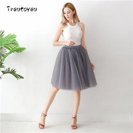 7 Layered Tulle Skirts Womens High Waist Swing Dolly Ball Gown Underskirt Mesh Tutu 2018 Summer Midi Skirt Faldas Saias Jupe