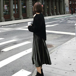 7 Colors 2017 New Casual Women Pleated Skirts Female Vintage Solid Elastic High Waist Autumn Winter Velvet Skirts One Size