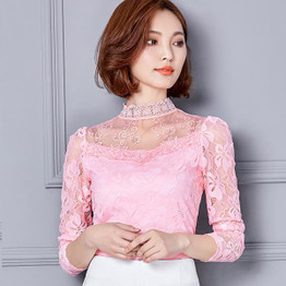 5XL Plus size women clothing New 2017 Spring Women lace tops Fashion Elegant blouse shirt Long-sleeve Sexy Hollow lace shirt
