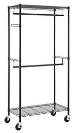 Finnhomy Heavy Duty Rolling Garment Rack Clothes Rack with Double Hanger Rods and Shelves, Portable Closet Organizer with Wheels, 1? Diameter Thicken Steel Tube Hold Up to 300Lbs, Black