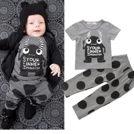 2016 2pcs Newborn Toddler Infant Baby Boy Girl Clothes T shirt Tops Pants Outfits Set Overalls Creepers Clothing for Children