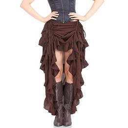 Brown Adjustable Asymmetrical Ruffle Front Short Back Sexy Long Gothic Skirt Vintage Steampunk Skirts For Women Matching Corset