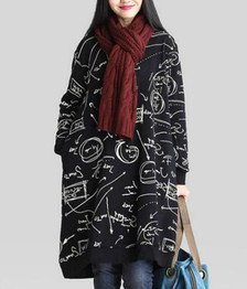 2017 Autumn Women Loose Retro Long Hoodie Dress Vintage Printed Harajuku Hoodies Sweatshirt Women Cotton Jumper Sudadera Mujer
