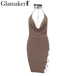 Glamaker Hot drilling chain sexy women dress Side split deep v neck 2018 summer dress vestidos Backless club party dress