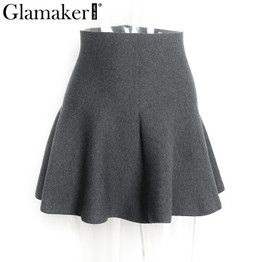 Glamaker Draped knitted short skirts women Spring pleated mini skirt Elegant high waist red skirt female 2017